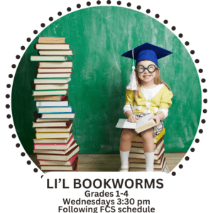 Little girl sitting with a stack of books.